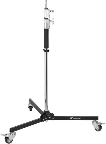 Flashpoint Folding Wheeled Base Stand (Black/Chrome-Plated, 9') | Includes Collapsible Stand, Folding Base and Tool Clip for mobility, lighting and storage in Kuwait