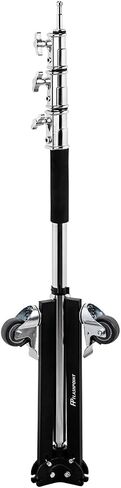 Flashpoint Folding Wheeled Base Stand (Black/Chrome-Plated, 9') | Includes Collapsible Stand, Folding Base and Tool Clip for mobility, lighting and storage in Kuwait