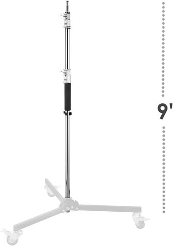 Flashpoint Folding Wheeled Base Stand (Black/Chrome-Plated, 9') | Includes Collapsible Stand, Folding Base and Tool Clip for mobility, lighting and storage in Kuwait