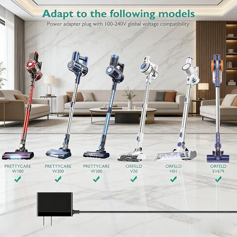 Charger Compatible with PRETTYCARE W100 W200 W300 20KPa Vacuum Cleaner | Cordless Vacuum Replacement Adapter,Compatible with ORFELD,H01,EV679,V20,H20A,CX11,EV660,EV696P,RB666,RB680,Power Supply Cord in Kuwait