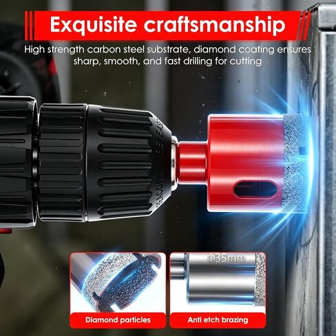 17Pack Diamond Hole Saw Drill Bit Set for Ceramic Glass Tile Granite Marble | 12 Brazed Tile Hole Saw Diamond Core Drill Bits, 3 Pilot Drill Bits, 85mm Dust Cover & Automatic Center Punch in Kuwait