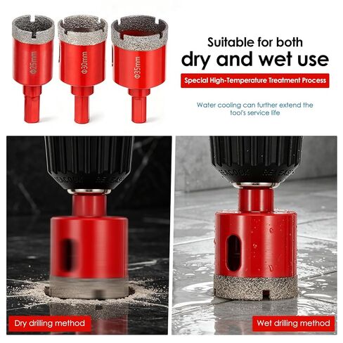 17Pack Diamond Hole Saw Drill Bit Set for Ceramic Glass Tile Granite Marble | 12 Brazed Tile Hole Saw Diamond Core Drill Bits, 3 Pilot Drill Bits, 85mm Dust Cover & Automatic Center Punch in Kuwait