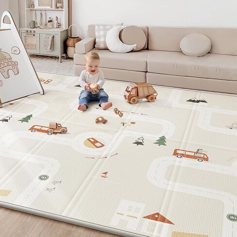 BG-BABYGO Baby Play Mat Foldable Baby Mat for Floor Play 0.6" Thick Soft Foam X-Large Playmat for Babies Reversible Waterproof Padded Boys Girls Play Mat Portable Baby Crawling Mat for Indoor Outdoor in Kuwait