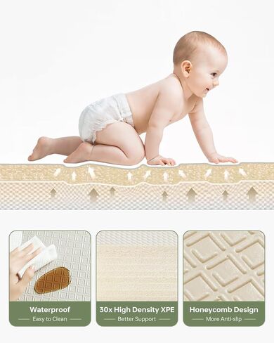 BG-BABYGO Baby Play Mat Foldable Baby Mat for Floor Play 0.6" Thick Soft Foam X-Large Playmat for Babies Reversible Waterproof Padded Boys Girls Play Mat Portable Baby Crawling Mat for Indoor Outdoor in Kuwait