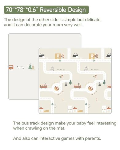 BG-BABYGO Baby Play Mat Foldable Baby Mat for Floor Play 0.6" Thick Soft Foam X-Large Playmat for Babies Reversible Waterproof Padded Boys Girls Play Mat Portable Baby Crawling Mat for Indoor Outdoor in Kuwait