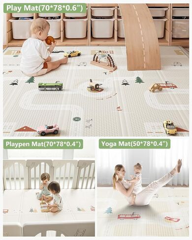 BG-BABYGO Baby Play Mat Foldable Baby Mat for Floor Play 0.6" Thick Soft Foam X-Large Playmat for Babies Reversible Waterproof Padded Boys Girls Play Mat Portable Baby Crawling Mat for Indoor Outdoor in Kuwait