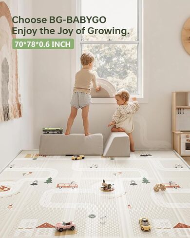 BG-BABYGO Baby Play Mat Foldable Baby Mat for Floor Play 0.6" Thick Soft Foam X-Large Playmat for Babies Reversible Waterproof Padded Boys Girls Play Mat Portable Baby Crawling Mat for Indoor Outdoor in Kuwait