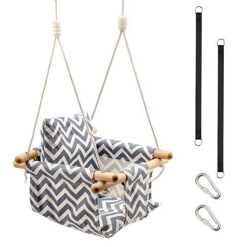 KINSPORY Toddler Baby Hanging Swing Seat Secure Canvas Hammock Chair with Soft Backrest Cushion - Installation Accessories Included in Kuwait