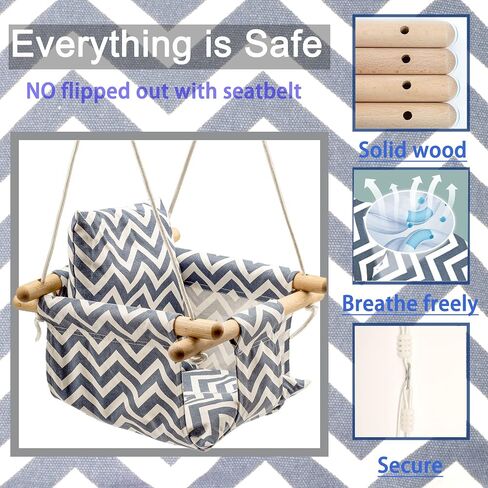 KINSPORY Toddler Baby Hanging Swing Seat Secure Canvas Hammock Chair with Soft Backrest Cushion - Installation Accessories Included in Kuwait