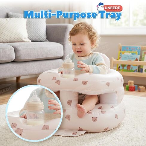 Inflatable Baby Seat with Fence, Infant Floor Chair, Built-in Air Pump 3+M | Baby Seats for Infants for Sitting Up, Surround Sit Me Up Floor Seat for Baby Chair for Learning Sit, Feeding, Camping, Beach in Kuwait