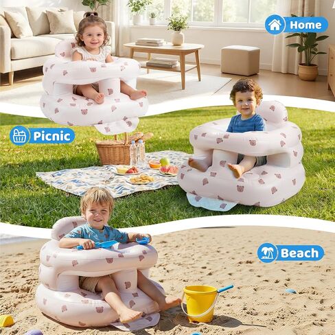 Inflatable Baby Seat with Fence, Infant Floor Chair, Built-in Air Pump 3+M | Baby Seats for Infants for Sitting Up, Surround Sit Me Up Floor Seat for Baby Chair for Learning Sit, Feeding, Camping, Beach in Kuwait