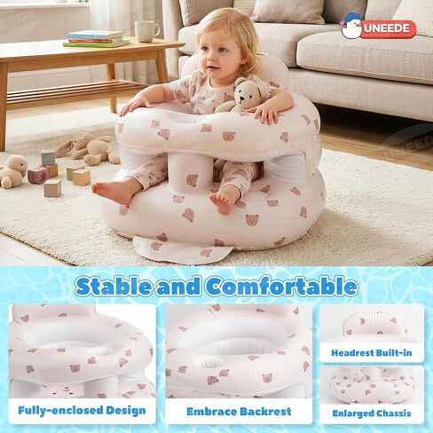 Inflatable Baby Seat with Fence, Infant Floor Chair, Built-in Air Pump 3+M | Baby Seats for Infants for Sitting Up, Surround Sit Me Up Floor Seat for Baby Chair for Learning Sit, Feeding, Camping, Beach in Kuwait