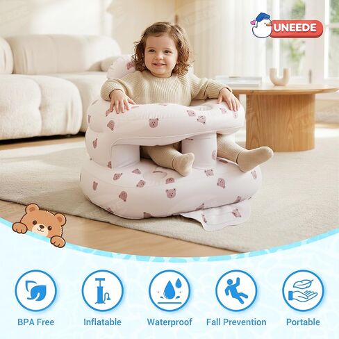 Inflatable Baby Seat with Fence, Infant Floor Chair, Built-in Air Pump 3+M | Baby Seats for Infants for Sitting Up, Surround Sit Me Up Floor Seat for Baby Chair for Learning Sit, Feeding, Camping, Beach in Kuwait