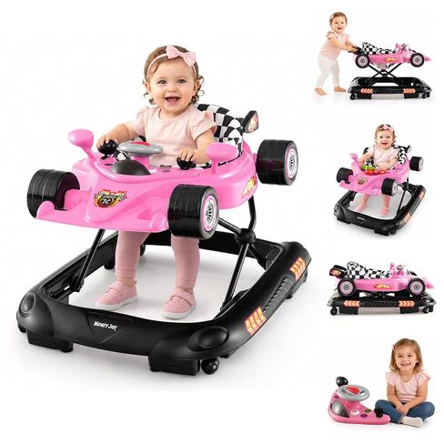 HONEY JOY Baby Walker, 4-in-1 Foldable Infant Activity Push Walker, Toddler Car Walker w/Adjustable Heights, Music, Lights, Removable Tray, Baby Walker with Wheels for Boys Girls 7-14 Months (Pink) in Saudi Arabia