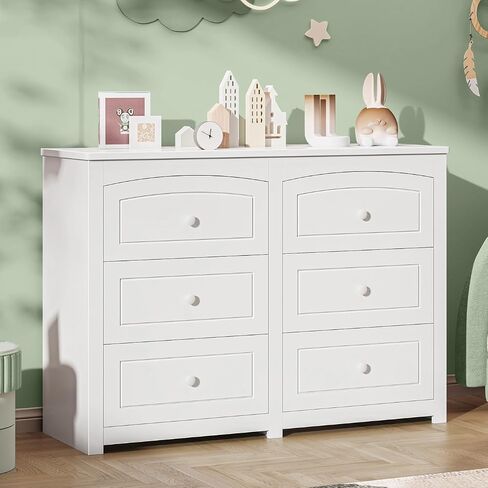 Vabches Kids Dresser Cabinet with 6 Drawers and Large Table Top, Multi-Functional Chest of Drawers, Baby Dresser, Kids Bedroom Furniture, Nightstand for Child’s Room, White in Kuwait
