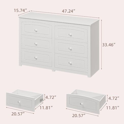 Vabches Kids Dresser Cabinet with 6 Drawers and Large Table Top, Multi-Functional Chest of Drawers, Baby Dresser, Kids Bedroom Furniture, Nightstand for Child’s Room, White in Kuwait