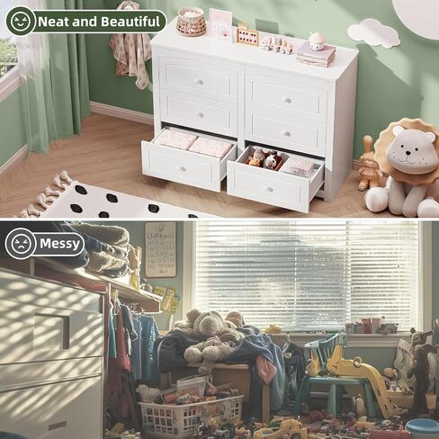 Vabches Kids Dresser Cabinet with 6 Drawers and Large Table Top, Multi-Functional Chest of Drawers, Baby Dresser, Kids Bedroom Furniture, Nightstand for Child’s Room, White in Kuwait