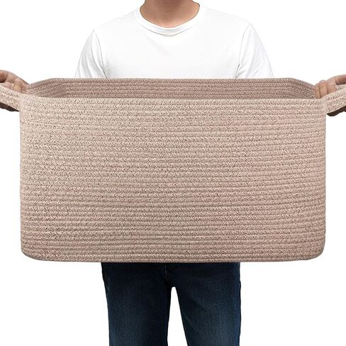75L Large Basket 22" x 17" x 12",Large Blanket Basket with Handle,woven Cotton Rope baskets for storage,Storage Basket for Organizing,Blanket Basket living Room in Kuwait