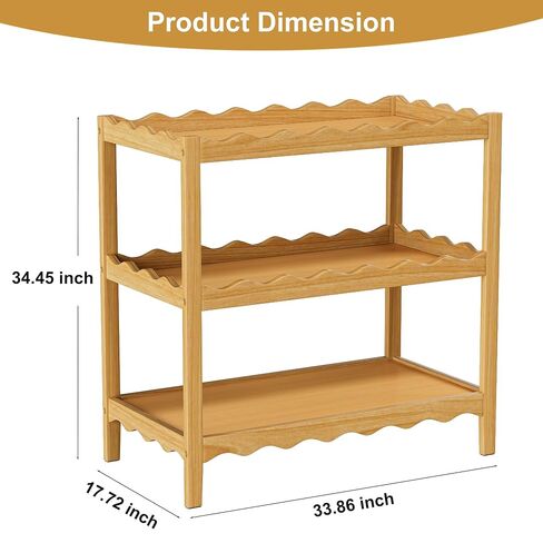 Baby Changing Table, Portable Changing Table | Compact and Lightweight, Solid New Zealand Pinewood, Two Storage Wave-Shaped Shelves, Nursery Organizer, Natural Wood in Kuwait
