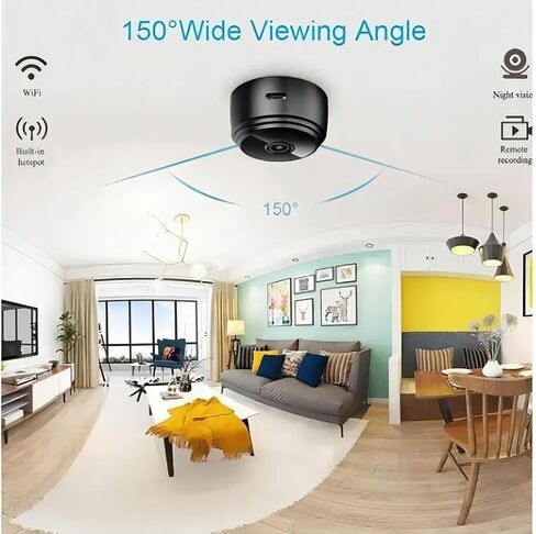 1080P Mini WiFi Hidden Camera, Wireless Indoor Security Camera with Night Vision & Motion Detection, Live Stream IP Nanny Cam for Home, Office, Baby Monitor, Compact Spy Camera (Black) in Kuwait