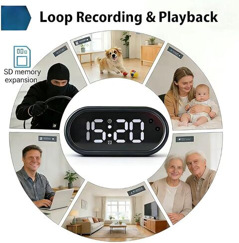 Clock Camera - Indoor Security Camera - Indoor Security Nanny Camera for Baby Monitor, 150 ° Wide Angle Field of View Hidden Camera Clock, 1080P Camera for Home Security in Kuwait