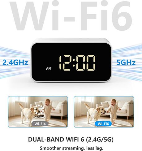 2K Wireless Clock Camera – AI Motion Detection, Remote Access via App, Dual‑Band 2.4/5GHz WiFi, Home Security Camera for Baby/Nanny Monitoring, Office, Pet in Kuwait