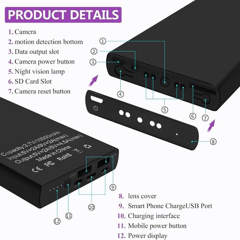 Security Camera,Hidden Spy Camera, 1080P Nanny Cam for Indoor/Outdoor Surveillance with Night Vision, Motion Detection | Portable, 10,000mAh Long Battery, Indoor/Outdoor Surveillance, Night Vision, Motion Detection in Kuwait