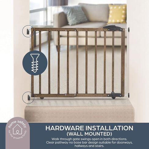 Nottingham Driftwood Wooden Baby Gate - Adjustable 27.5-41" Wide, 28in Tall – Hardware Mounted Swing Gate or Pressure Mounted Barrier - Kids & Pets Gate for Doorways, Hallways & Stairs in Kuwait