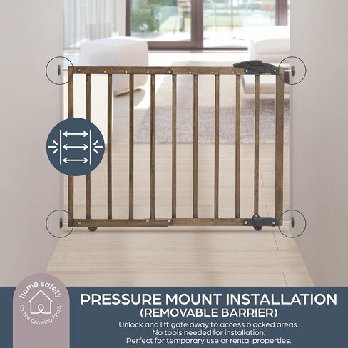 Nottingham Driftwood Wooden Baby Gate - Adjustable 27.5-41" Wide, 28in Tall – Hardware Mounted Swing Gate or Pressure Mounted Barrier - Kids & Pets Gate for Doorways, Hallways & Stairs in Kuwait