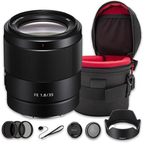 Sony FE 35mm f/1.8 Lens Bundle | Full-Frame Standard Prime with Fast f/1.8 Aperture, Compact Design & Fast AF | Ideal for Street & Everyday Photography (SEL35F18F) + Filter Kit + Case + Cap Keeper in Kuwait