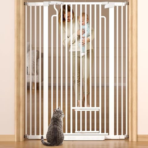 53in Extra Tall Cat Gate for Doorway, 29.5-40.6in Auto Close Pet Gate-White | Ostutry Gate with Cat Door, Climb Proof Dog Gate No Drilling Pressure Mounted in Kuwait