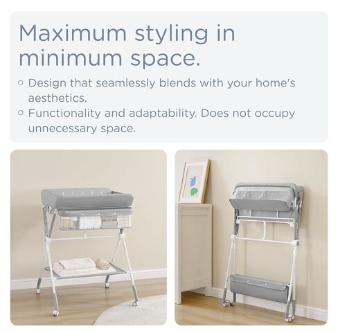 KUB Portable Baby Changing Table, Foldable Diaper Changing Table with Wheels for Nursery, Toddler Changing Table with Adjustable Height, Portable Changing Table for Newborn, Infant Grey in Kuwait