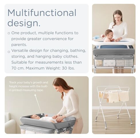 KUB Portable Baby Changing Table, Foldable Diaper Changing Table with Wheels for Nursery, Toddler Changing Table with Adjustable Height, Portable Changing Table for Newborn, Infant Grey in Kuwait