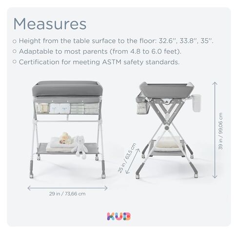 KUB Portable Baby Changing Table, Foldable Diaper Changing Table with Wheels for Nursery, Toddler Changing Table with Adjustable Height, Portable Changing Table for Newborn, Infant Grey in Kuwait