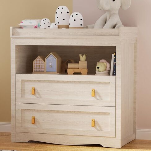 Baby Dresser 35.4"Diaper Changing Station with Changing Table Top Beige in Kuwait