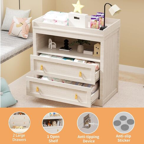 Baby Dresser 35.4"Diaper Changing Station with Changing Table Top Beige in Kuwait