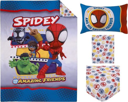 Marvel Spidey and His Amazing Friends 4 Piece Toddler Bed Set Comforter | Fitted Bottom Sheet, Flat Top Sheet, Reversible Pillowcase in Kuwait