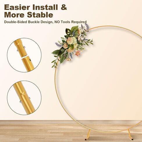 Chamvis Metal Round Balloon Arch Kit, 7.2ft (2.2m) Golden Round Arch Stand Kit: Garden Plants Vines Climbing Frame for Wedding Birthday Photo Background Party Supplies Decorations in Kuwait