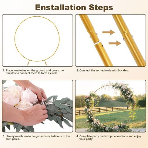 Chamvis Metal Round Balloon Arch Kit, 7.2ft (2.2m) Golden Round Arch Stand Kit: Garden Plants Vines Climbing Frame for Wedding Birthday Photo Background Party Supplies Decorations in Kuwait