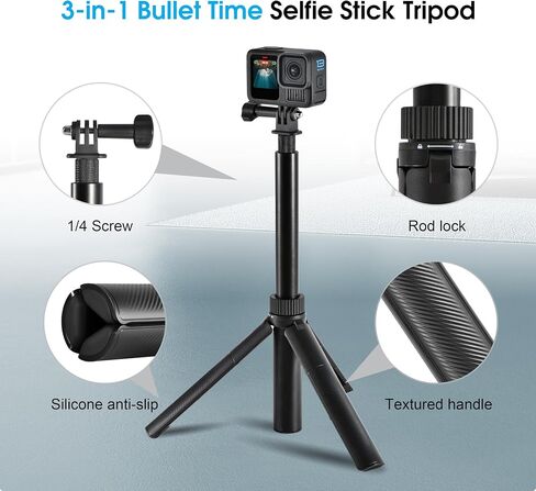 Selfie Stick Tripod Bullet Time Handle for Insta360 X5/X4, for DJI OSMO 360 Action 6/5 Pro, for GoPro Hero 13 Max 2, 50" Invisible Stick, Portable Lightweight Camera Tripod Stand with 1/4" Screw in Kuwait