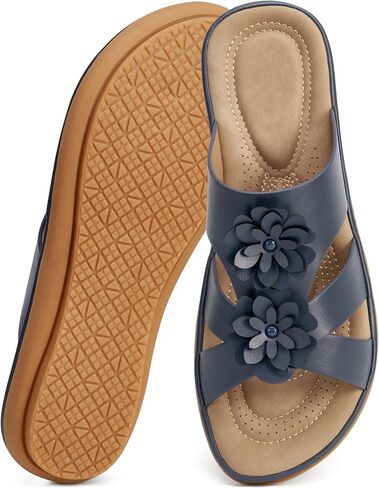 Womens Sandals for Walking: All-Day Comfort Cushioned Slip On Flat Slides 2026 Open Toe Summer Dressy for Work Travel in Kuwait