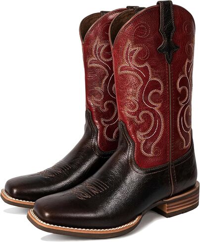 Palitutu Cowboy Boots for Women Square Toe Western Boots Wide Calf Cowgirl Boots Pull On Embroidered Full Grain Leather(PLT203605-Wine Red) in Saudi Arabia