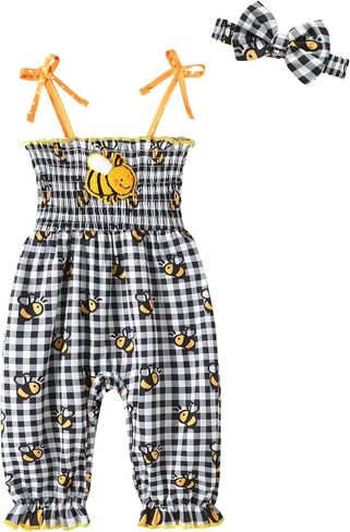 Happy Town Baby Girl Clothes Sleeveless Romper Jumpsuit with Headband Summer Infant Outfits for 0-24 Months in Kuwait