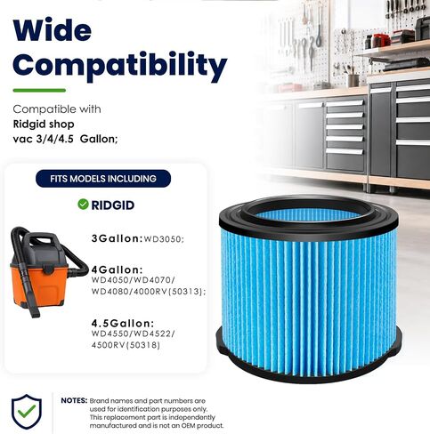 VF3500& VF3700 Filter Replacement for Ridgid 4 Gallon Shop Vaccum, 26643 Fine Dust Filter for 3/4/4.5 Gallon Wet Dry Portable Vacuums, Replaces WD40700, WD30500-2 Pack in Kuwait