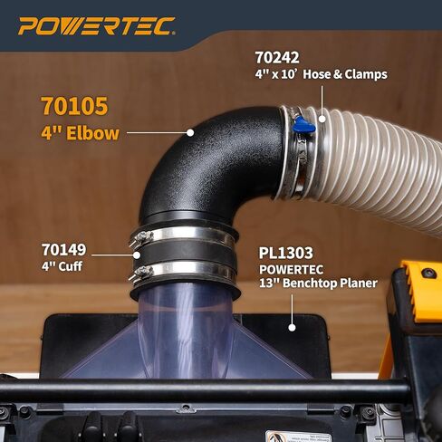 POWERTEC 70105-P2 4 In. 90 Degree Elbow - ABS Plastic Right Angle Dust Collector Connector in Kuwait