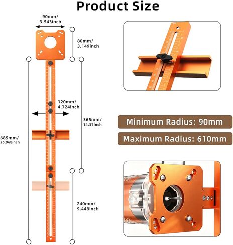 Imbot Router Circle Cutting Jig Adjustable Woodworking Cabinet Hardware | 4-in-1 Router Jig: Circle Cut, Arc Route, Mill Groove & Guide Bushing. 7–48 Range. Laser Scale. Aluminum in Kuwait
