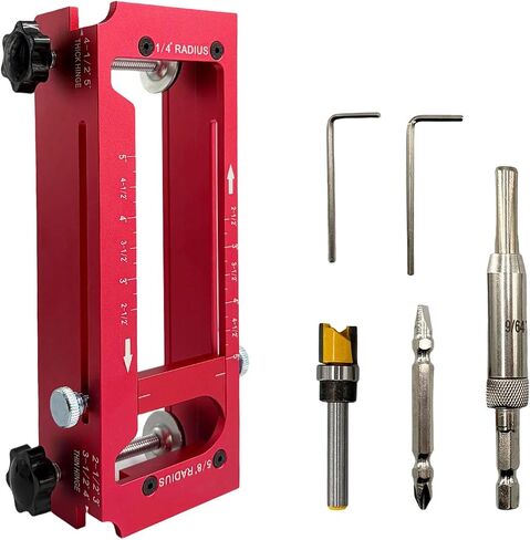 Door Hinge Jig Aluminum Alloy Adjustable Mortise Jig Red | Door Hinges Router Template Kit, Door Hinge Adjustment Tool, Fits Door Hinge 2.5" to 5" Length, 1/4" R, 5/8" R, Square Corner in Kuwait