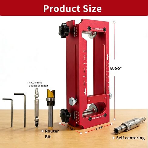 Door Hinge Jig Aluminum Alloy Adjustable Mortise Jig Red | Door Hinges Router Template Kit, Door Hinge Adjustment Tool, Fits Door Hinge 2.5" to 5" Length, 1/4" R, 5/8" R, Square Corner in Kuwait