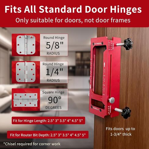 Door Hinge Jig Aluminum Alloy Adjustable Mortise Jig Red | Door Hinges Router Template Kit, Door Hinge Adjustment Tool, Fits Door Hinge 2.5" to 5" Length, 1/4" R, 5/8" R, Square Corner in Kuwait