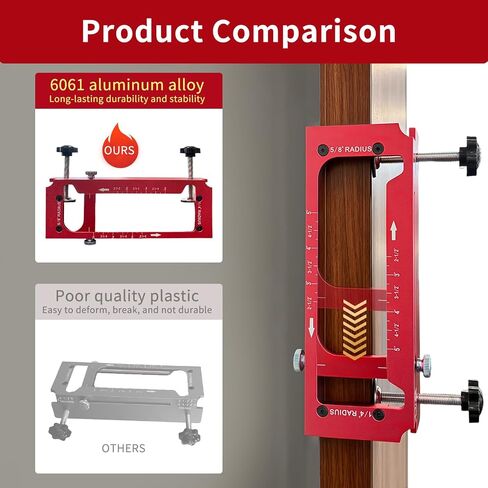 Door Hinge Jig Aluminum Alloy Adjustable Mortise Jig Red | Door Hinges Router Template Kit, Door Hinge Adjustment Tool, Fits Door Hinge 2.5" to 5" Length, 1/4" R, 5/8" R, Square Corner in Kuwait